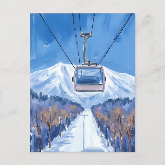 Carte Postale Ski Gondola Snow Mountain Watercolor (Devant)