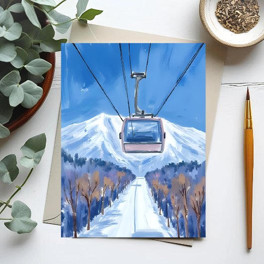 Carte Postale Ski Gondola Snow Mountain Watercolor