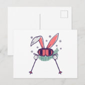 Carte Postale Ski lapin avec bâtons de ski lunettes de ski et éc (Devant / Derrière)