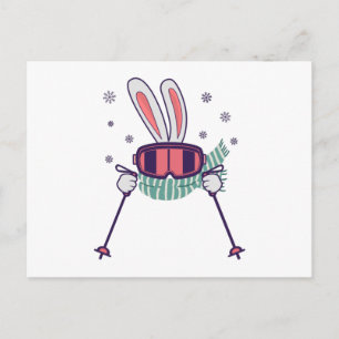 Carte Postale Ski lapin avec bâtons de ski lunettes de ski et éc