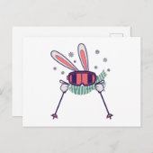 Carte Postale Ski lapin avec bâtons de ski lunettes de ski et éc (Devant / Derrière)