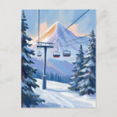 Carte Postale Ski Lift | Mountain Winter Watercolor Skiing (Devant)