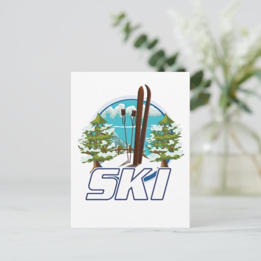 Carte Postale Ski, logo d'affiche de ski. (Debout devant)