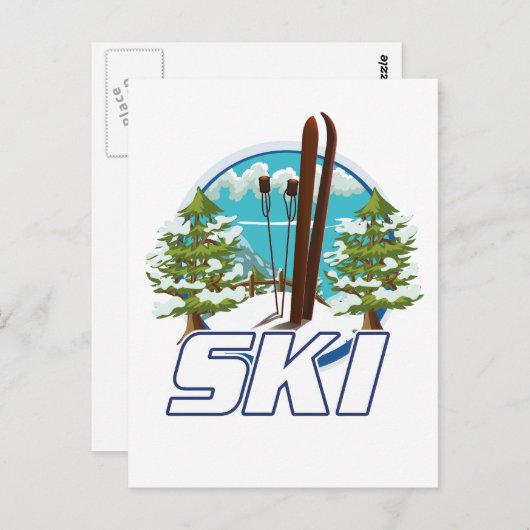 Carte Postale Ski, logo d'affiche de ski. (Devant / Derrière)
