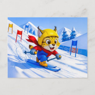 Carte Postale Ski Lynx Slalom Géant en Hiver