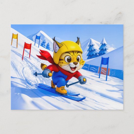 Carte Postale Ski Lynx Slalom Géant en Hiver (Devant)