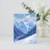 Carte Postale Ski Mountain | Blue Watercolor Mountain Range (Debout devant)
