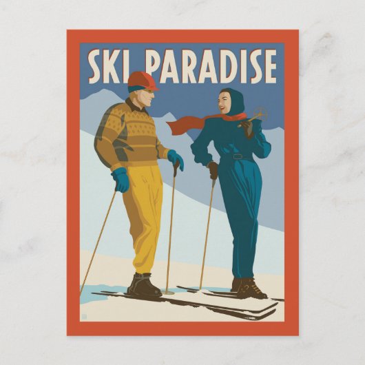 Carte Postale Ski Paradise Impression Vintage (Devant)