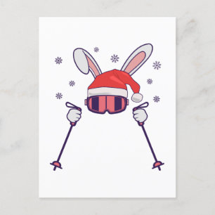 Carte Postale Ski Père Noël Rabbit avec Santa Hat et bâtons de s
