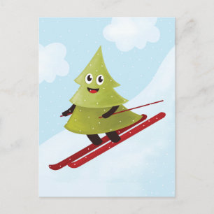 Carte Postale Ski Pine Arbre Cute Sports Neige hiver
