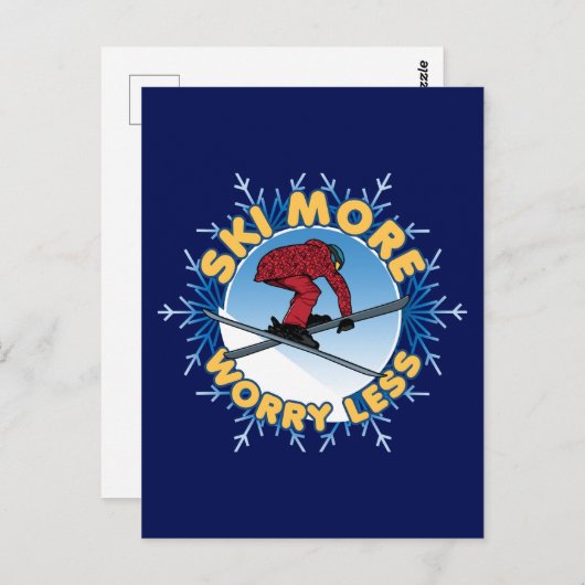 Carte Postale Ski Plus Inquiète Moins | Citation de ski (Devant / Derrière)