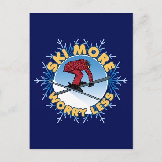 Carte Postale Ski Plus Inquiète Moins | Citation de ski (Devant)