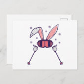 Carte Postale Ski Rabbit avec bâtons de ski et lunettes de ski (Devant / Derrière)