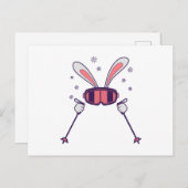Carte Postale Ski Rabbit avec bâtons de ski et lunettes de ski (Devant / Derrière)
