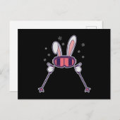 Carte Postale Ski Rabbit avec bâtons de ski et lunettes de ski (Devant / Derrière)