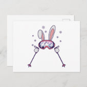 Carte Postale Ski Rabbit avec bâtons de ski et lunettes de ski (Devant / Derrière)
