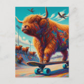 Carte Postale Ski Surreal Highland Cow (Devant)