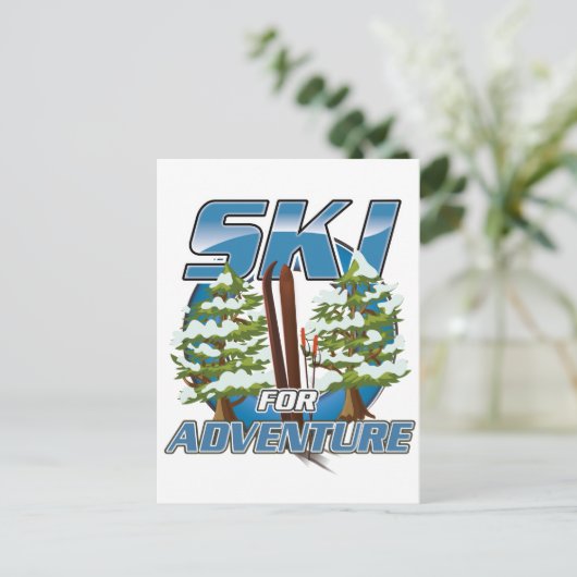 Carte Postale Ski USA Pour logo aventure. (Debout devant)