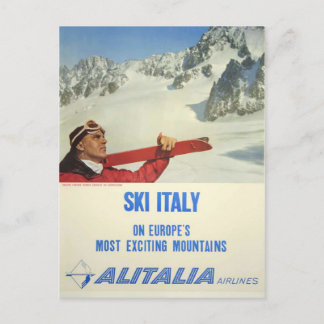 Carte Postale Ski vintage Italie Alitalia Airlines Voyage