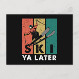 Carte Postale Ski Ya Plus Tard Retro Skier Sports d'hiver Ski Ca