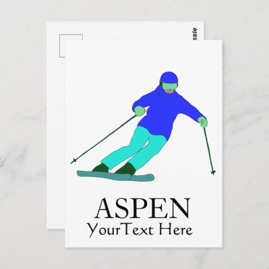 Carte Postale Skier Ski Ski Ski Partie Aspen Texte Personnalisé (Devant / Derrière)