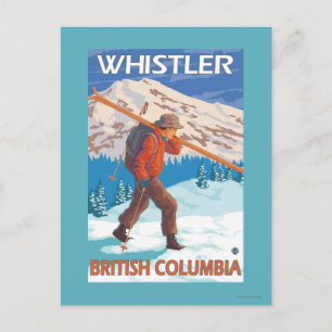 Carte Postale Skier transportant des skis de neige - Whistler, C