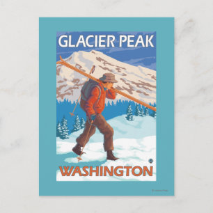 Carte Postale Skier transportant ski de neige - Glacier Peak, WA