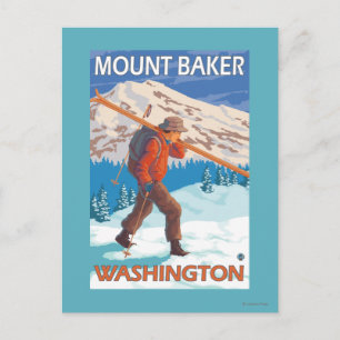 Carte Postale Skier transportant ski de neige - Mount Baker, WA