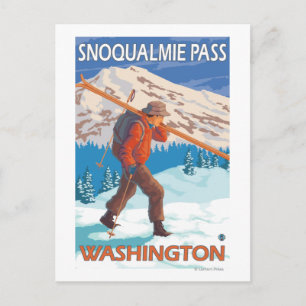 Carte Postale Skier transportant ski de neige - Snoqualmie Pass,