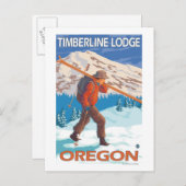 Carte Postale Skier transportant ski de neige - Timberline Lodge (Devant / Derrière)