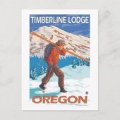 Carte Postale Skier transportant ski de neige - Timberline Lodge (Devant)