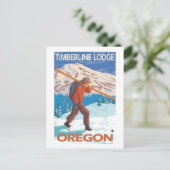 Carte Postale Skier transportant ski de neige - Timberline Lodge (Debout devant)