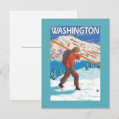 Carte Postale Skier transportant ski de neige - Washington (Devant / Derrière)
