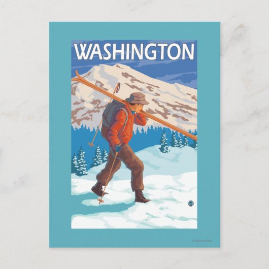 Carte Postale Skier transportant ski de neige - Washington (Devant)