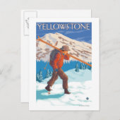 Carte Postale Skier transportant ski de neige - Yellowstone Nat' (Devant / Derrière)