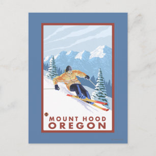 Carte Postale Skieur de neige en descente - Mont Hood, Oregon