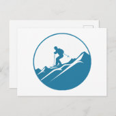 Carte Postale Skieur de neige Ski Down Rocky Mountains Blue et W (Devant / Derrière)