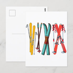Carte Postale Skieur de ski drôle coloré