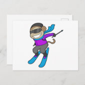 Carte Postale Skieur singe Ski (Devant / Derrière)
