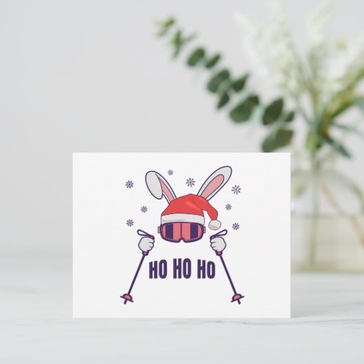 Carte Postale Skiing Santa Rabbit with Santa Hat and ski poles S (Debout devant)