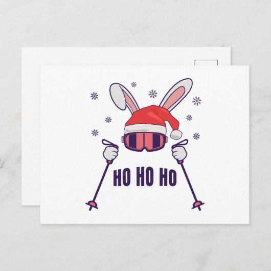 Carte Postale Skiing Santa Rabbit with Santa Hat and ski poles S (Devant / Derrière)