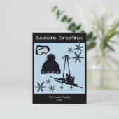 Carte Postale Skis, hat, goggles & snowflakes holiday (Debout devant)