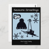 Carte Postale Skis, hat, goggles & snowflakes holiday (Devant / Derrière)