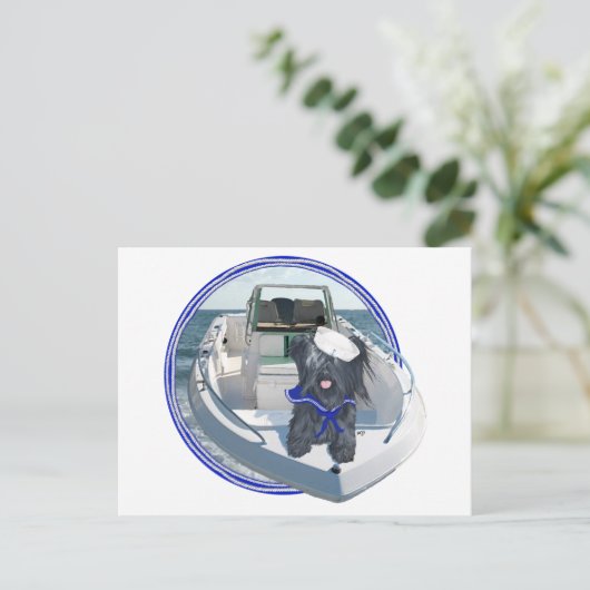 Carte Postale Skye Terrier sur le bateau (Debout devant)