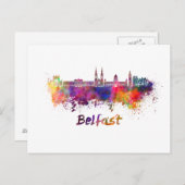 Carte Postale Skyline Belfast en aquarelle (Devant / Derrière)