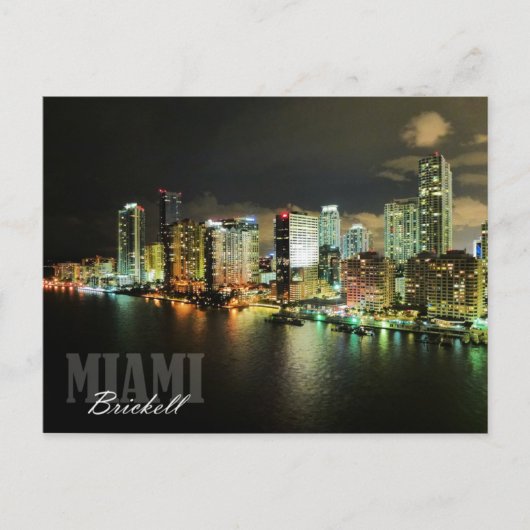 Carte Postale Skyline Brickell la nuit à Miami, Floride (Devant)
