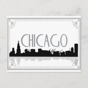 Carte Postale Skyline Chicago noir et blanc