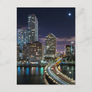 Carte Postale Skyline de Miami ville avec pont la nuit