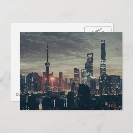 Carte Postale Skyline de nuit de Shanghai (Devant / Derrière)