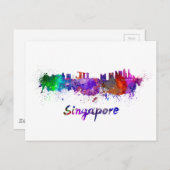 Carte Postale Skyline de Singapour en aquarelle (Devant / Derrière)
